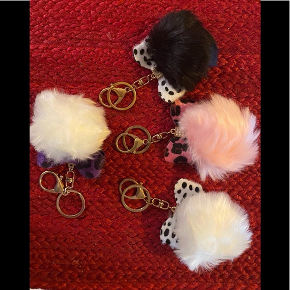 Pom Pom Leopard Faux Rabbit Fur KeyFob Purse Charm - Picture 4 of 4